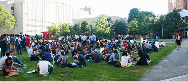 Students picnic on the lawn